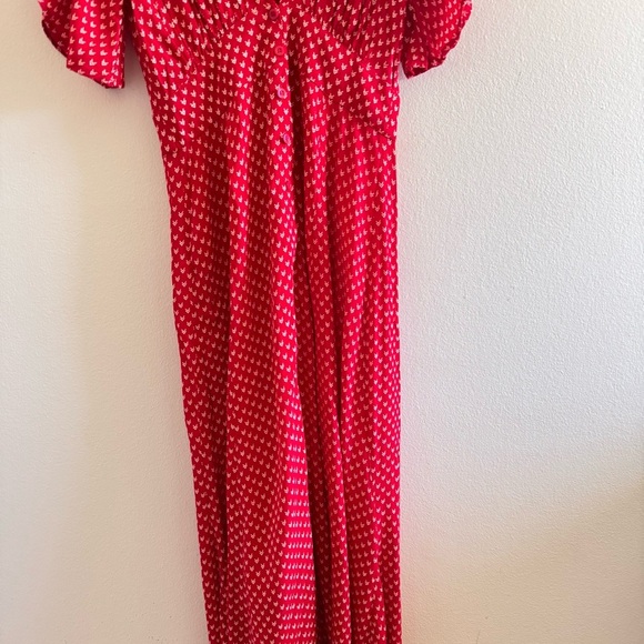 Rue Stiic Red Printed Deep V Neck Font Buttons Midi Dress Size Small - Picture 2 of 8